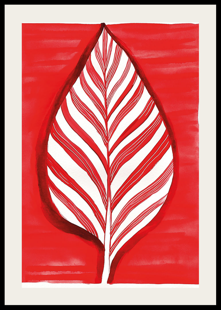 A bold leaf motif in red contrast creates vibrant energy-12