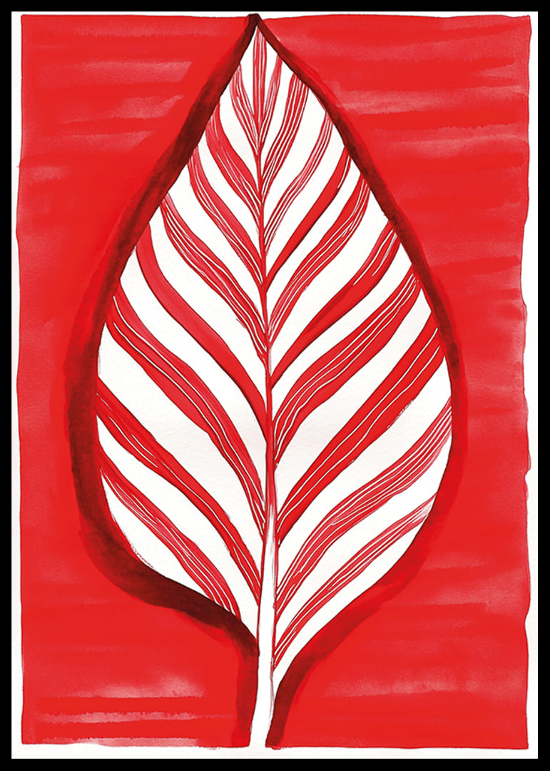 A bold leaf motif in red contrast creates vibrant energy-12