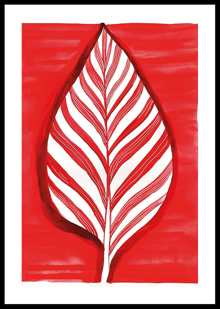 A bold leaf motif in red contrast creates vibrant energy-12