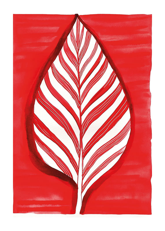 Un motif de feuille audacieux en contraste rouge crée une énergie vibrante-12