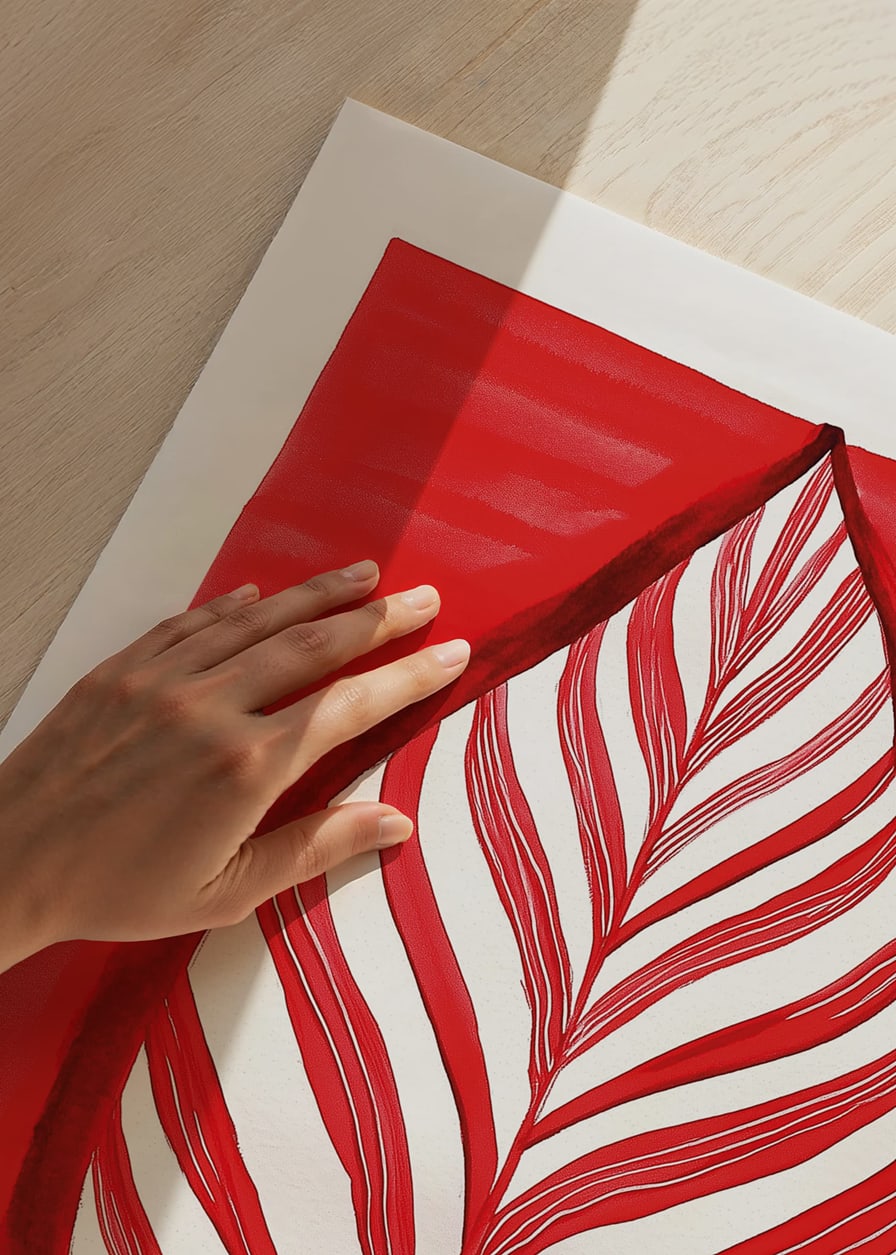 A bold leaf motif in red contrast creates vibrant energy-12