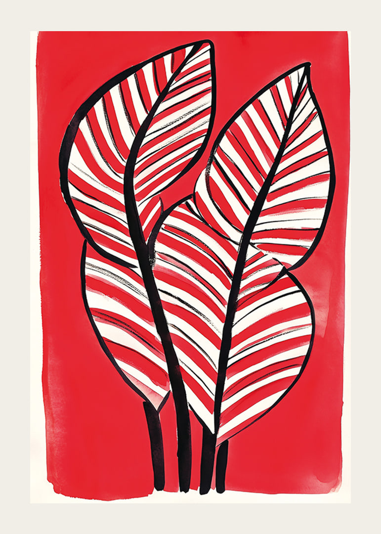Zebra leaf design against a bold red background adds energy and contrast-12