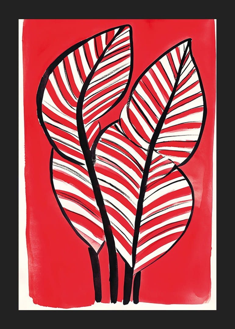 Designul cu frunze de zebră pe un fundal roșu îndrăzneț adaugă energie și contrast-12