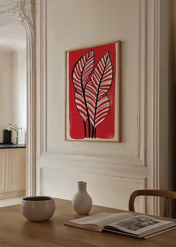 Zebra leaf design against a bold red background adds energy and contrast-12