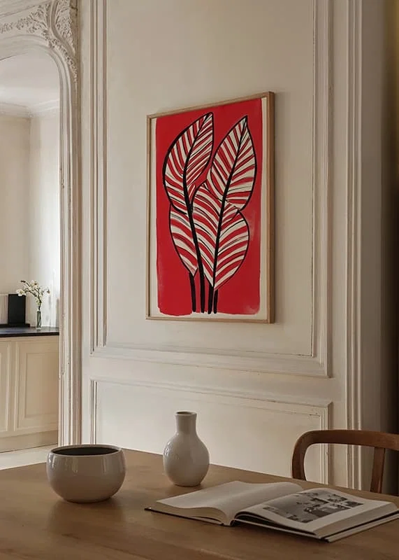 Zebra leaf design against a bold red background adds energy and contrast-12