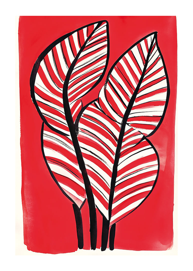 Zebra leaf design against a bold red background adds energy and contrast-12