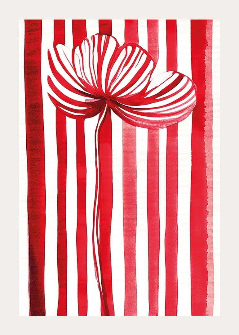 A vibrant flower in red and white spreads joy with its graphic expression-12