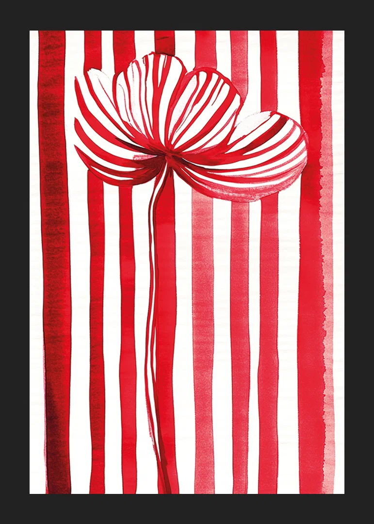 A vibrant flower in red and white spreads joy with its graphic expression-12