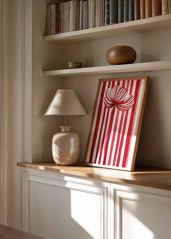 A vibrant flower in red and white spreads joy with its graphic expression-12