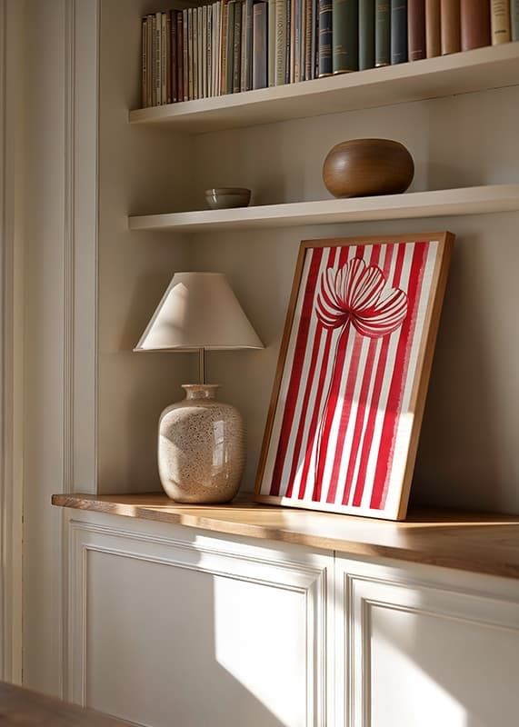 A vibrant flower in red and white spreads joy with its graphic expression-12