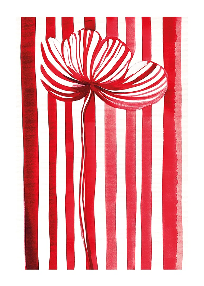 A vibrant flower in red and white spreads joy with its graphic expression-12