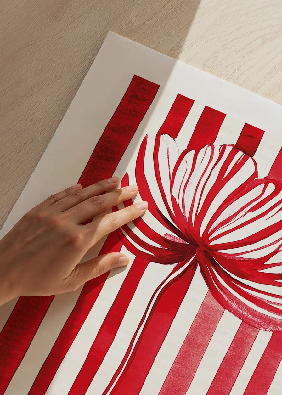 A vibrant flower in red and white spreads joy with its graphic expression-12
