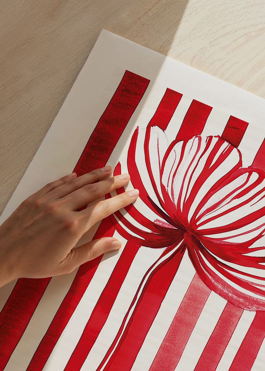 A vibrant flower in red and white spreads joy with its graphic expression-12