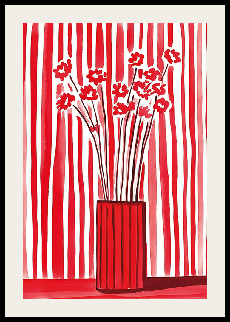 Blomster i vase tatt mot dynamisk rød-hvit stripete bakgrunn-12