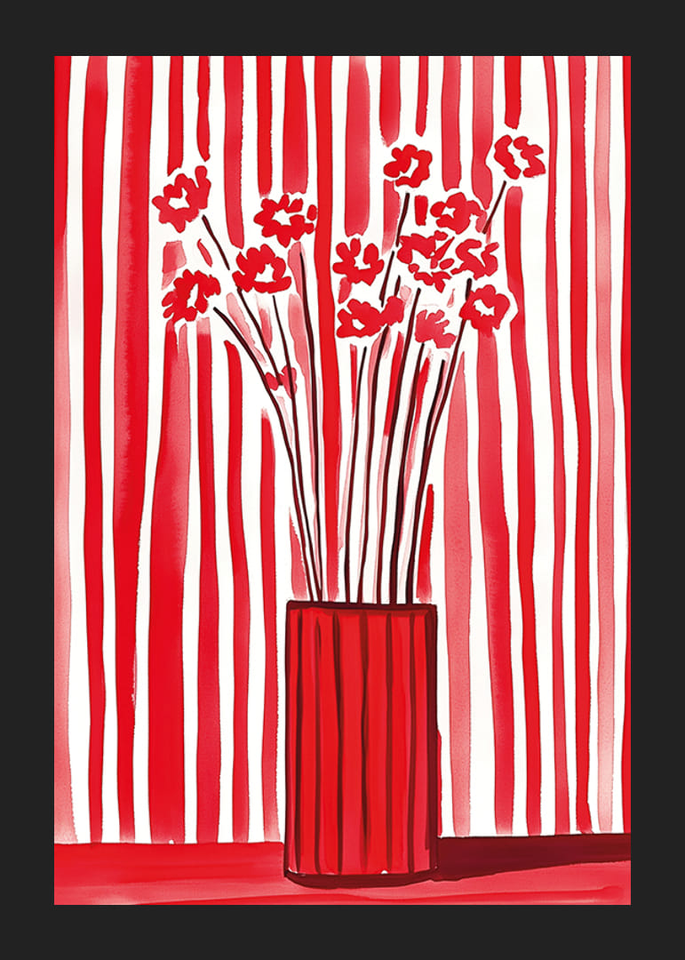 Blomster i vase tatt mot dynamisk rød-hvit stripete bakgrunn-12