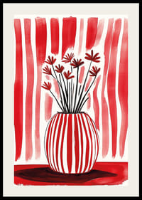 Výrazné červeno-biele pruhy oživia štylizované kvety v elegantnej váze-2