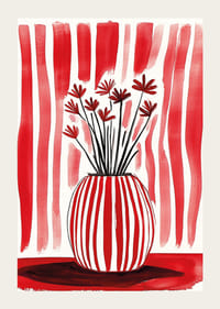 Výrazné červeno-biele pruhy oživia štylizované kvety v elegantnej váze-3