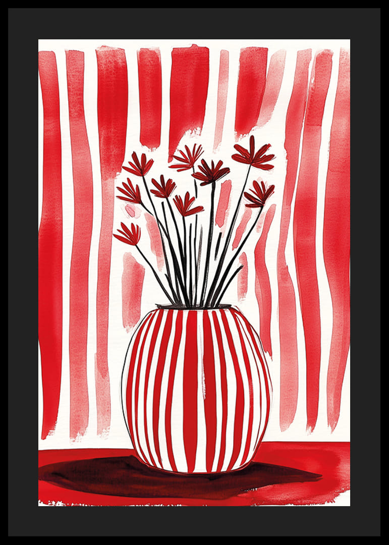 Výrazné červeno-biele pruhy oživia štylizované kvety v elegantnej váze-12