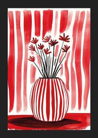 Výrazné červeno-biele pruhy oživia štylizované kvety v elegantnej váze-5