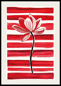 A stylish lotus flower floats against dynamic red stripes-2