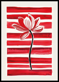 A stylish lotus flower floats against dynamic red stripes-2
