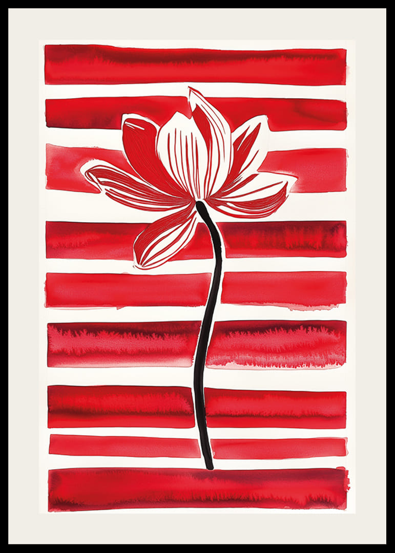 A stylish lotus flower floats against dynamic red stripes-12