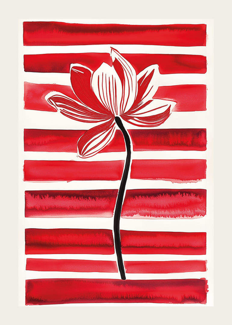 A stylish lotus flower floats against dynamic red stripes-12