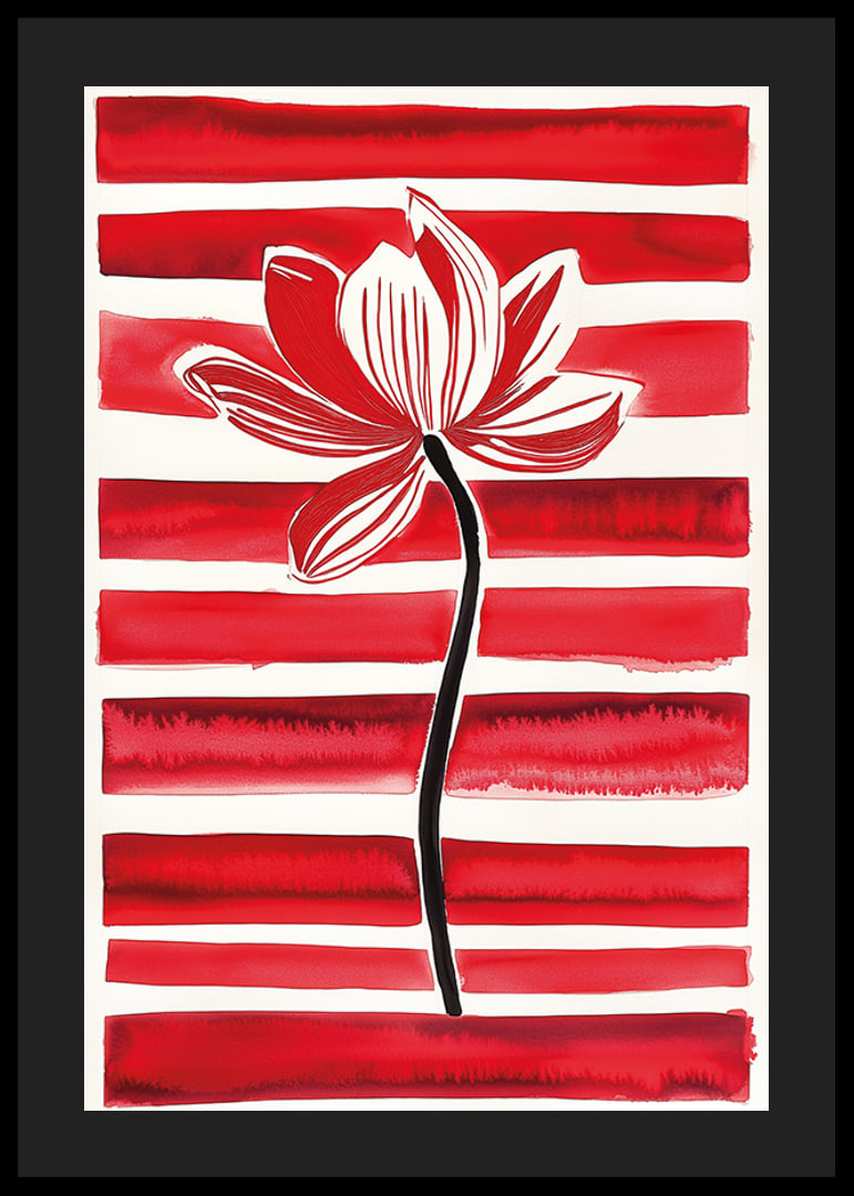 A stylish lotus flower floats against dynamic red stripes-12