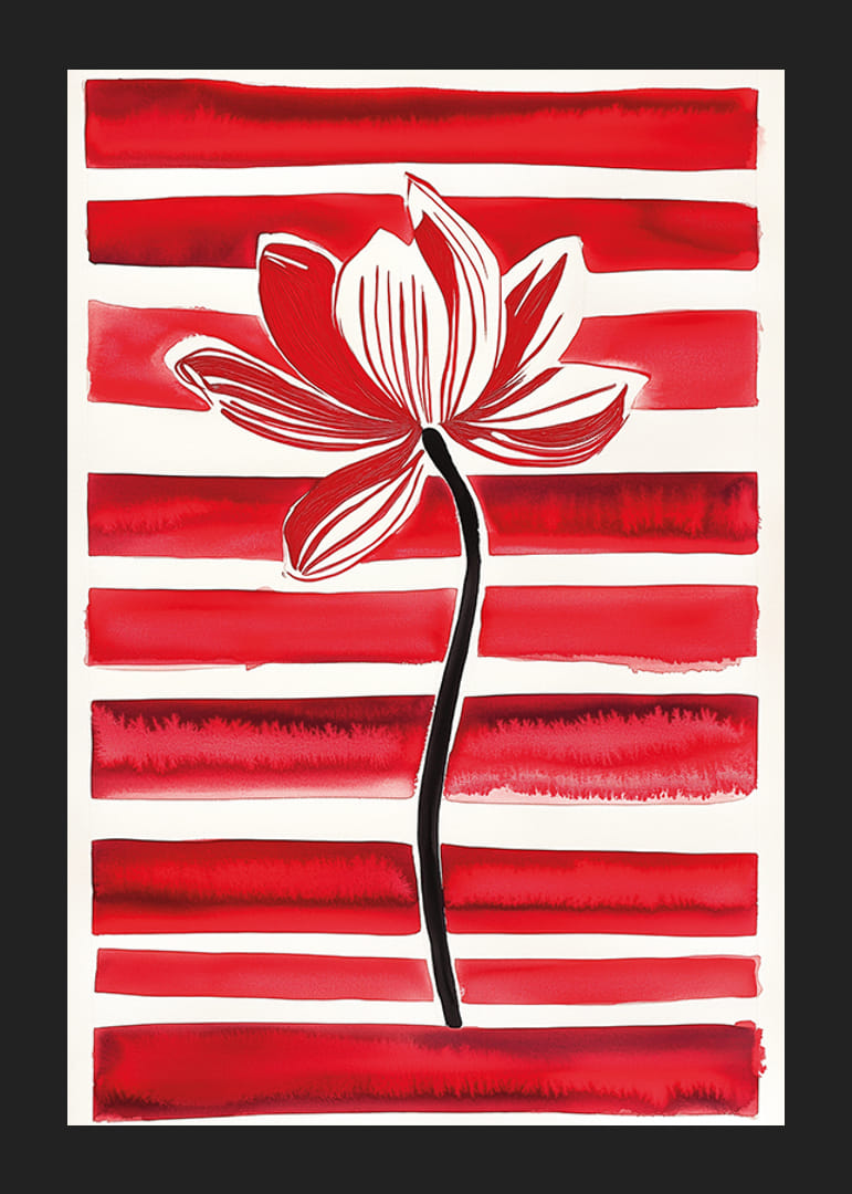 A stylish lotus flower floats against dynamic red stripes-12