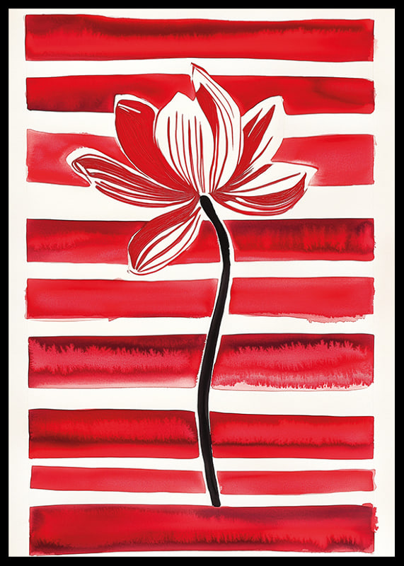 A stylish lotus flower floats against dynamic red stripes-12