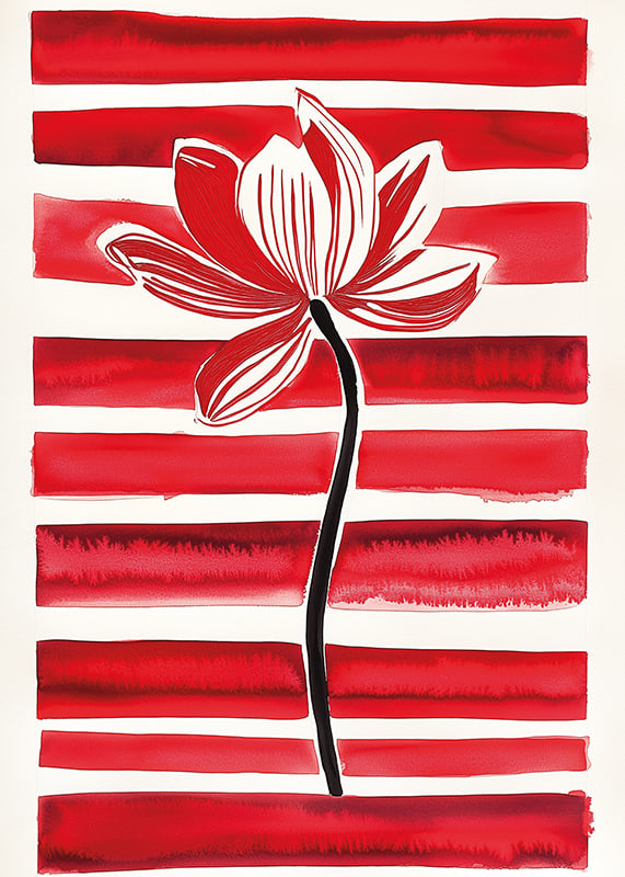 A stylish lotus flower floats against dynamic red stripes-12