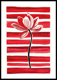 A stylish lotus flower floats against dynamic red stripes-0