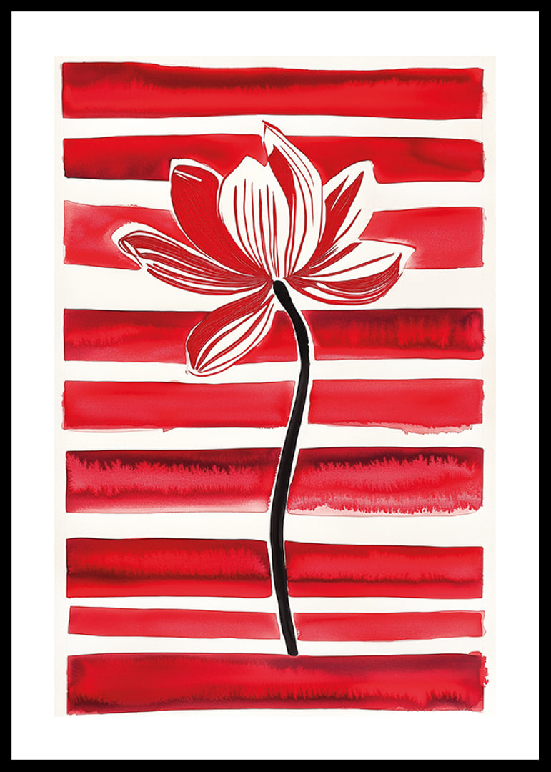 A stylish lotus flower floats against dynamic red stripes-12
