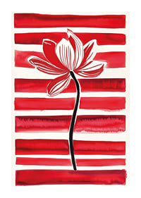 A stylish lotus flower floats against dynamic red stripes-1