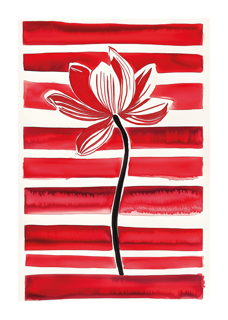 A stylish lotus flower floats against dynamic red stripes-12