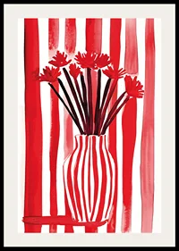 En djärv poster där röda ränder omfamnar blommor i en vas-2