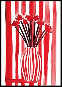 En djärv poster där röda ränder omfamnar blommor i en vas-6