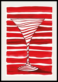 An elegant cocktail glass silhouette stands out against bold, red stripes-2