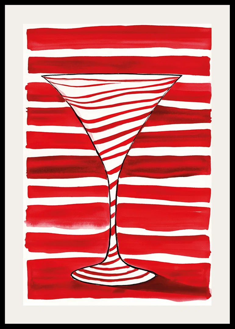 An elegant cocktail glass silhouette stands out against bold, red stripes-12