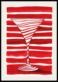 Une silhouette élégante de verre à cocktail se détache sur des rayures rouges audacieuses-2