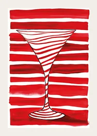An elegant cocktail glass silhouette stands out against bold, red stripes-3
