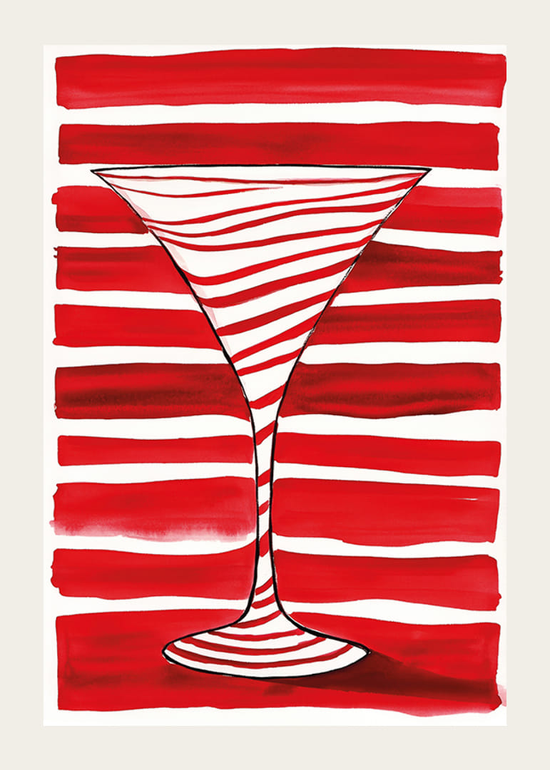 Une silhouette élégante de verre à cocktail se détache sur des rayures rouges audacieuses-12