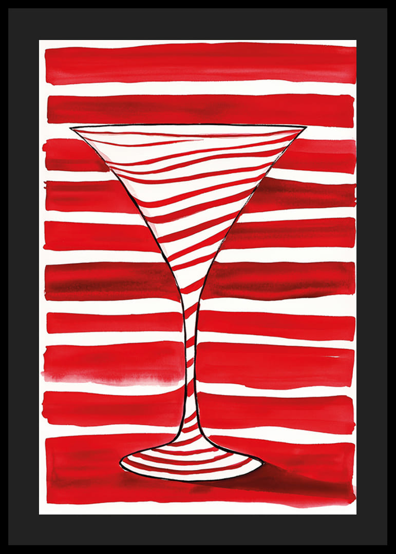 Une silhouette élégante de verre à cocktail se détache sur des rayures rouges audacieuses-12