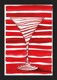 An elegant cocktail glass silhouette stands out against bold, red stripes-5