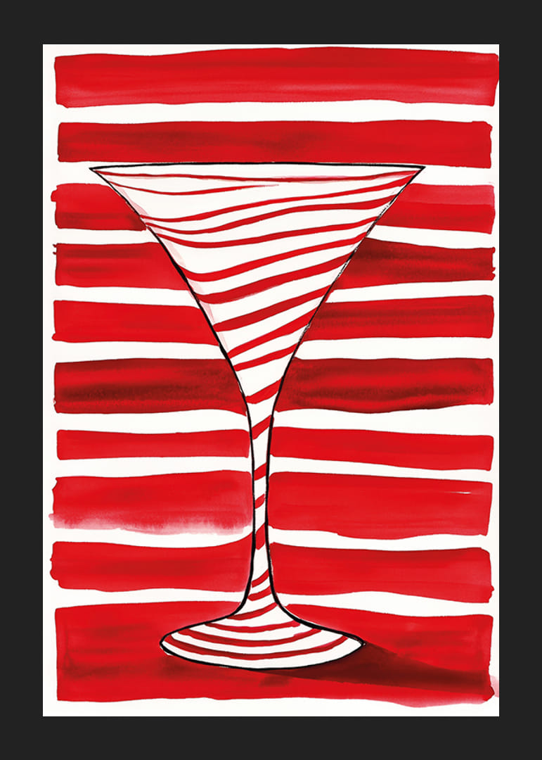 Une silhouette élégante de verre à cocktail se détache sur des rayures rouges audacieuses-12