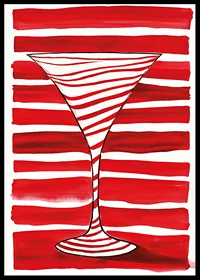 An elegant cocktail glass silhouette stands out against bold, red stripes-6
