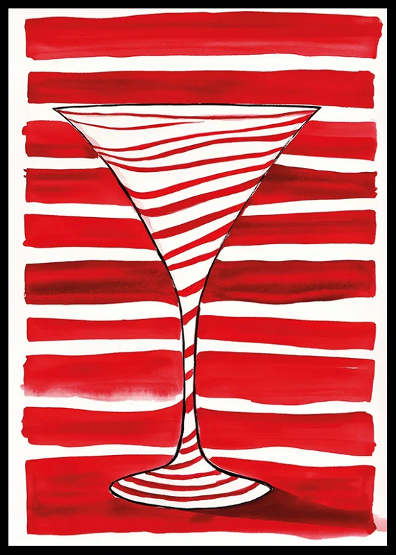 An elegant cocktail glass silhouette stands out against bold, red stripes-12