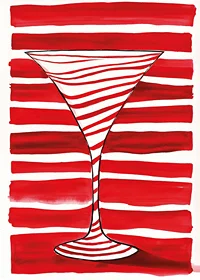 An elegant cocktail glass silhouette stands out against bold, red stripes-7
