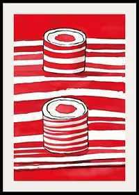 Vibrant red lines and silhouettes of scrolls create a powerful, artistic expression-2