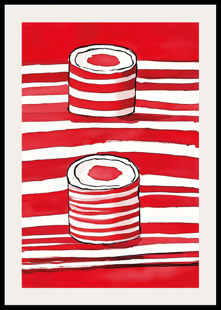 Vibrant red lines and silhouettes of scrolls create a powerful, artistic expression-12
